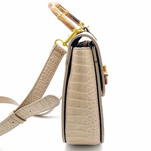 Fawn Design The Bamboo Shoulder Bag in Latte Faux Croc Purse Limited Edition NEW - Picture 8 of 16